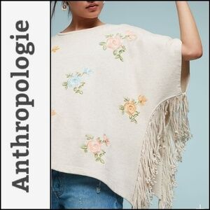 TP ANTHROPOLOGIE Embroidered Floral Fringe Poncho Top!